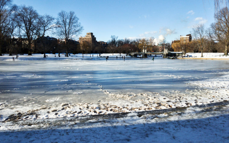 An image of the Boston Common iced over for skating