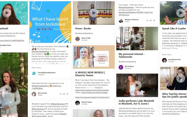 Collage of ESU advertising various events and advice relating to oracy development