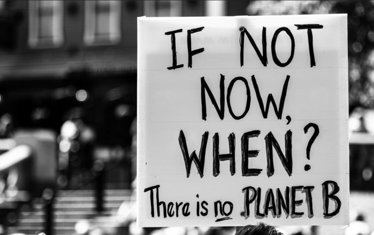 People protesting with the slogan "If not now, when ? There is no Planet B"